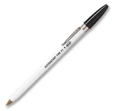 Bic Corp Ballpoint Pen Accountant Fine Pt Black Ink Silver Clip White Body 1 pen