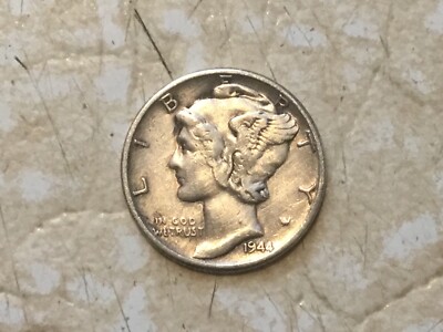 1944 P Mercury Head Dime 90% .900 Silver US 10 Cent U.S American 10c Coin TONED