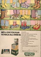 1974 Astro Turf Door Mat Monsanto PRINT AD Give $1 To Walk All Over Us VTG 1970s