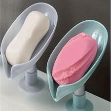 Bathroom Leaf Shape Drain Soap Box Dish Holder Storage Suction Saver Soapbox.