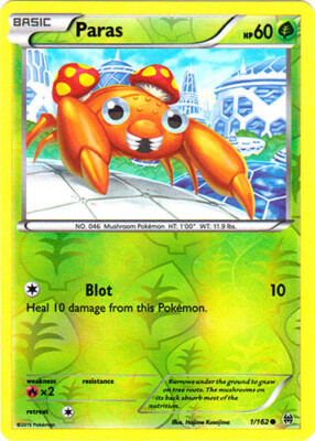 Pokemon - Paras - 1/162 - Common - Reverse Holo - XY - BREAKthrough - NM