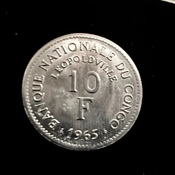 1965 African Congo 10 Francs Lion Face Aluminum Coin Brilliant UNC - Image 3 of 4
