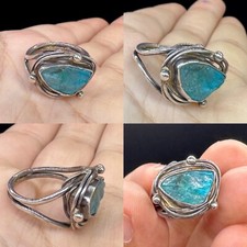 Very Rare Ancient Roman Solid Silver Gem Stone Ring restored