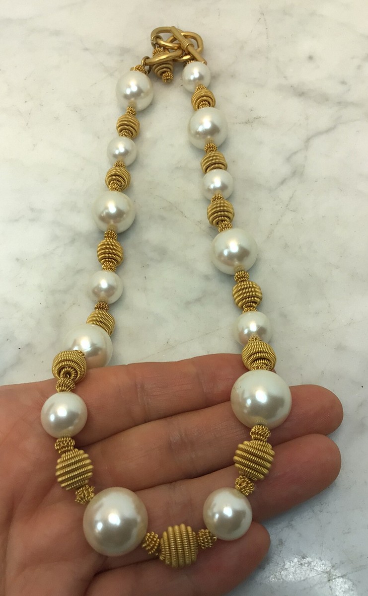 Vintage ANNE KLEIN Faux Pearl Bead Gold Ball Necklace | eBay