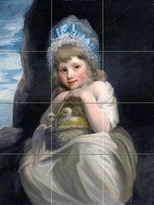 A GIRL WITH A BASKET OF BIRDS Tile Mural Kitchen Wall Backsplash Art 12.75x17