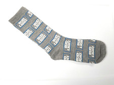 Bud Light Beer All Over Logo Crew Socks Gray Sock Sz 10-13 Shoe Sz 6-12