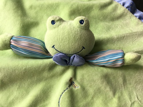 Mary Meyer Green Frog Baby Lovey Security Blanket Crib Toy Blue Satin Trim Plush - Picture 3 of 10