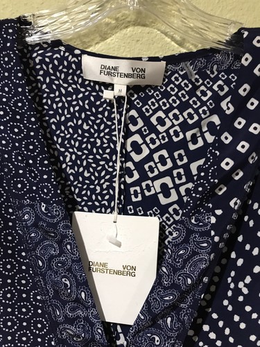 Diane von Furstenberg Reid Long Sleeve Silk Dress Tapna Tapestry Navy Sz M d3 - Picture 3 of 9