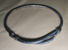 DL Auld Bright Silvertone Shiny Mesh Hands Belt Necklace Clear Stone