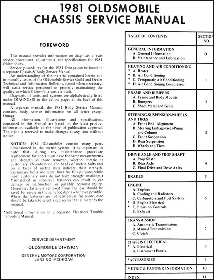 Oldsmobile 1981 CD taller de reparación manual y carrocería 88 98 Toronado Cutlass Olds Foto 3 de 3