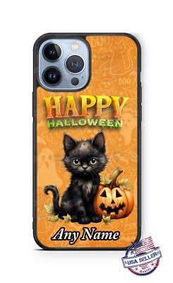 Halloween Black Cat with Pumpkin Custom Phone Case For iPhone i15 Samsung Google
