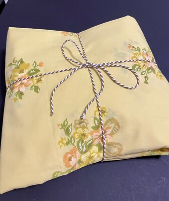 2 JCP Penny Sunny Yellow Orange Ribbons Floral Twin Fitted Sheets Exc Condition