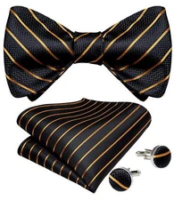 Black Gold Bow Tie for Men Self Tie Bow Tie and Pocket Square Cuffllinks Set ...
