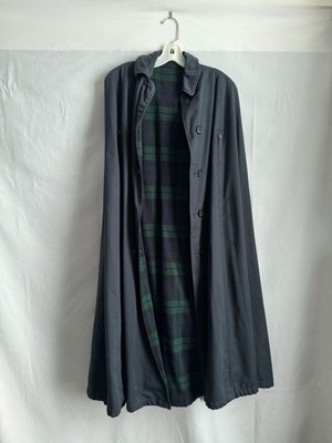 Vintage Reversible Cape Blue/Blue,Green Tartan Plaid With Zipper Armholes