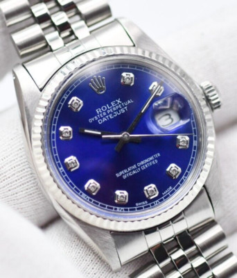 Rolex Datejust 36mm Blue Diamond Dial Watch 16014 Steel / 18K Gold Jubilee