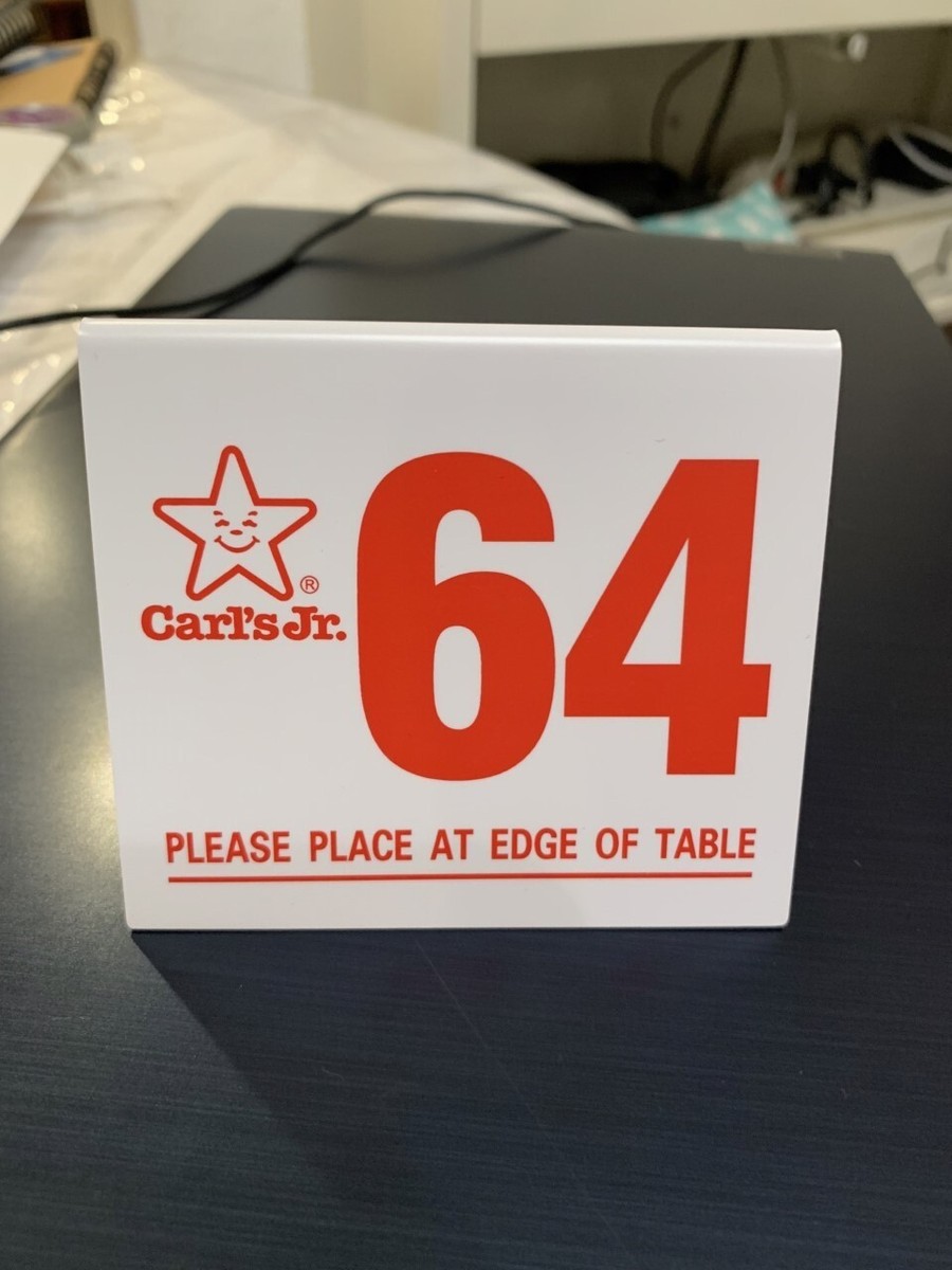64 カールスJr テーブルナンバー プレート ローライダー カールスジュニア Classic Carl's Jr Table Number Tent Sign 64 | eBay