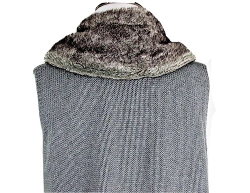 J. Jill Size Medium Gray Knit & Faux Fur V-Neck Angora Blend Sleeveless Sweater - Picture 7 of 9