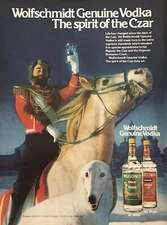 1981 Wolfschmidt Vodka PRINT AD White Horse & Dog Spirit Of The Czar VTG 1980s