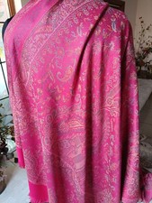 Reversible Handwoven Jacquard Wrap Wool Jamavar Scarf Floral Pashmina Shawl