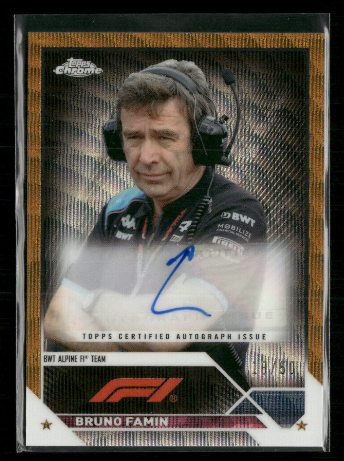 Bruno Famin 2023 Topps Chrome Formula 1 18/50 Gold Wave Auto #CAC-BF [dbF10