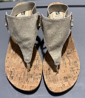 White Mountain Sandals Gold Champagne Cork Wedge Thong