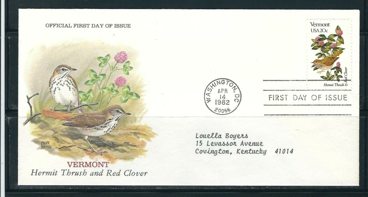 US SC # 1997 State Birds And Flowers ( Vermont ) FDC . Chuck
