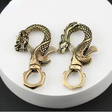 Retro Solid Brass Dragon Phoenix Keychain Bag Pendant Car Keychain Pendant