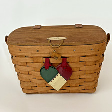 LONGABERGER Purse Basket w/ Lid And Handle 1992 9.5" long w/Strap and Heart