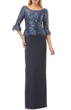 JS Collections Embroidered Mesh Peplum Gown, Ballet neck, Lined Size 4, 318 NWT