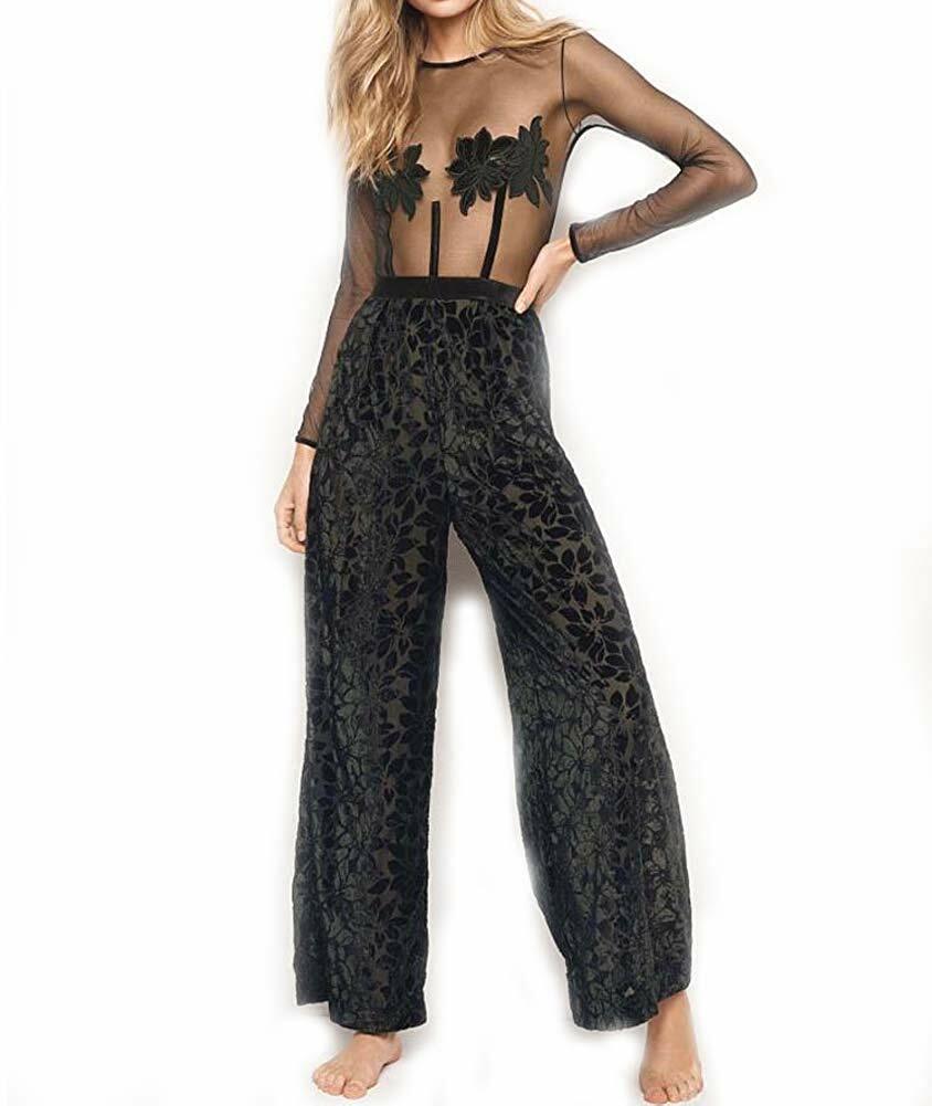極美品✨Ameri VELOUR ELEGANT ROMPERS S Victorias Secret Velvet Appliqué Jumpsuit Romper Bodysuite