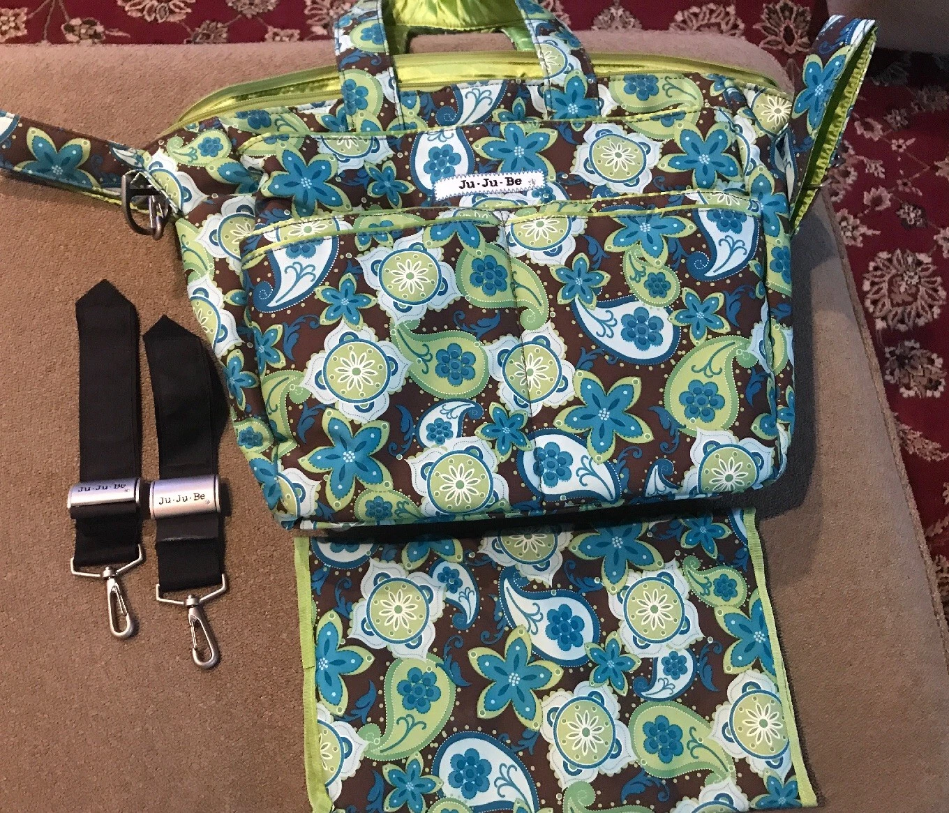 Ju Ju Be Green Paisley Diaper Baby Shoulder Bag Changing Pad Mat (CM)