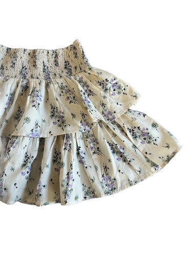 NWT AERIE Creamy Blue + Lavender Floral Layered Flouncy Rayon Mini Skirt Size XS - Picture 3 of 8