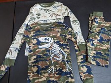 Members Mark Boys Favorite Pajamas Size 8 Brown Camo Dinosaurs Top-2/Bottoms-1
