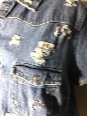 Vintage At Last & Co. Shirt Womens Sz 18/20 Blue Frayed
