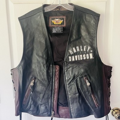 Harley-Davidson 95th Anniversary Leather Firefighter Vest Mens XL Black Burgundy