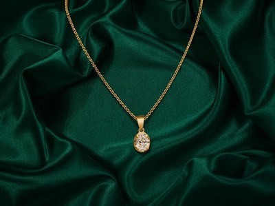 Gold Oval Crystal Solitaire Pendant Necklace Minimalist Mejuri Bezel CZ