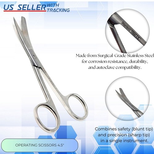New 4.5" Operating Scissors Sharp / Blunt Curved Surgical Instruments Stainless - Picture 7 of 23