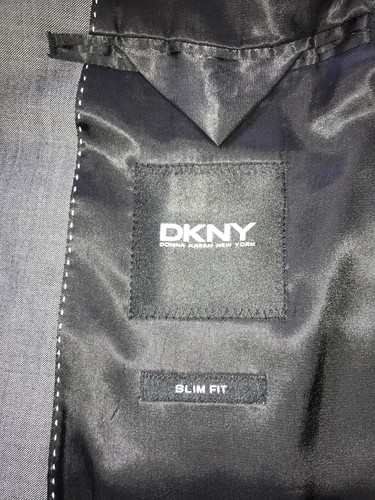 DKNY - Mens Slim Fit 3 Piece Plain GREY WOOL SUIT - 40 Reg - W32 L31 - GORGEOUS - Picture 11 of 13