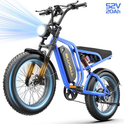Commuter Electric Bike Adult 35 MPH 7 Speed Bluvall 52V 20Ah 1500W 20'' Fat Tires