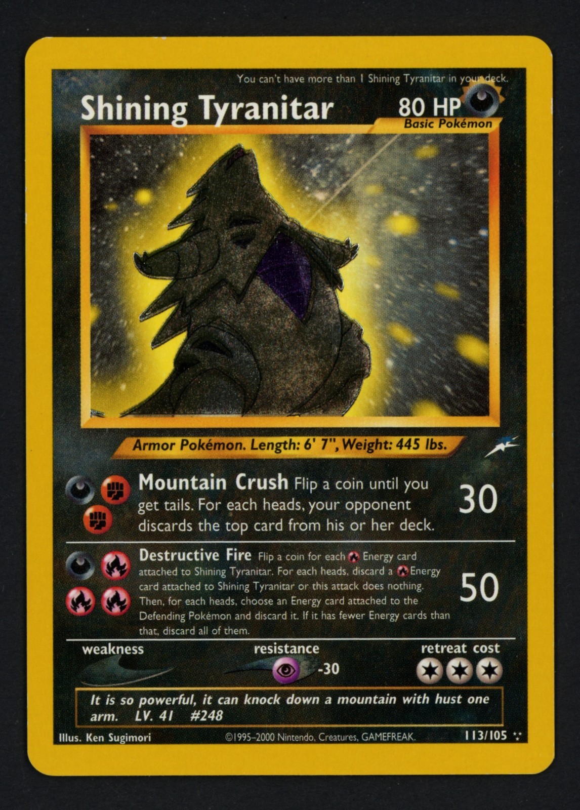 Shining Tyranitar 113/105 Neo Destiny Unlimited Holofoil Secret Rare Pokemon TCG