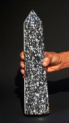 350MM Black Zebra Jasper Stone Tower Healing Chakra Balancing 8 Faceted Obelisk