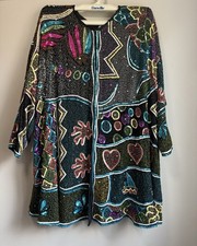Vintage Judith Ann Plus 2X Silk Beaded Sequin Jacket Multicolor Novelty Art