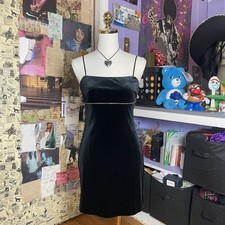 Vintage Urban Outfitters Black Velvet Mini Dress – Rhinestone Trim 