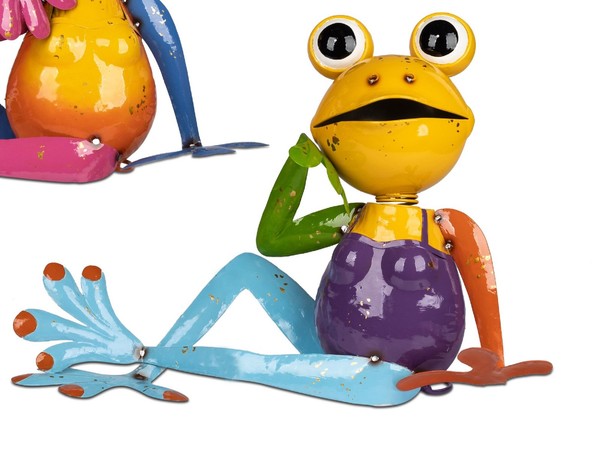 Dekofigur Frosch Gelb Sitzend L. 48Cm Bunt Aus Metall Formano Garten S25-image