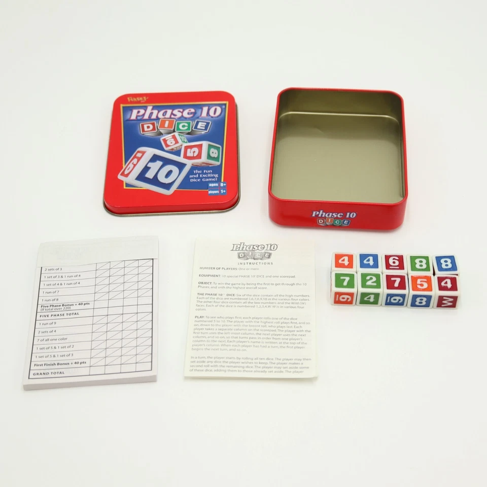 Phase 10 Dice Fundex Fun Challenging Dice Rolling Score Game 2004 Complete Tin - Image 2 of 4