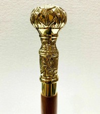 Antique Brass Victorian Designer style Handle Wooden Walking Cane Stick Vintage