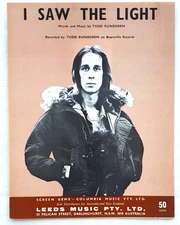 Todd Rundgren - I Saw The Light - 1972 Original Australian Sheet Music
