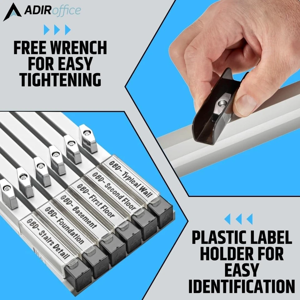 AdirOffice 42" Aluminum Blueprint Hanging Clamps (6-Pack) - Image 3 of 4