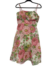 Vintage Womens Dress S Small Mini Pink Floral Print Spaghetti Strap cottagecore