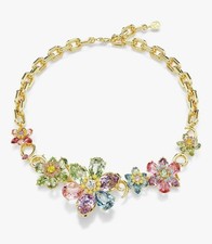 Swarovski Idyllia necklace Mixed cuts, Flower, Multicolored, Gold-tone plated
